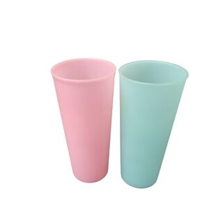 Vintage Tall Tupperware Cups In Sea Glass And Pink Colors